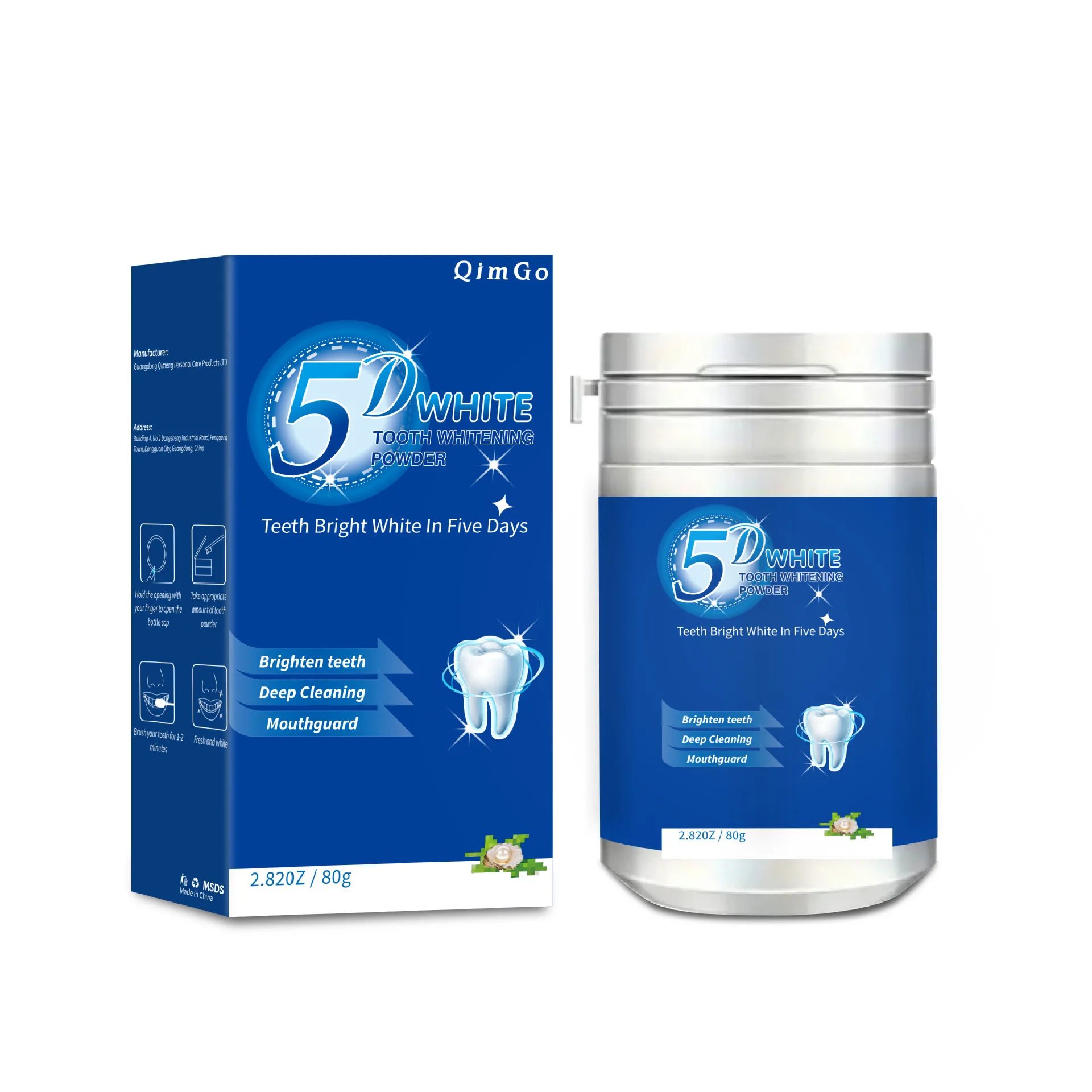 Teeth Whitening Enzymes - 5D 80g Niebieski Enzymatyczny Proszek do