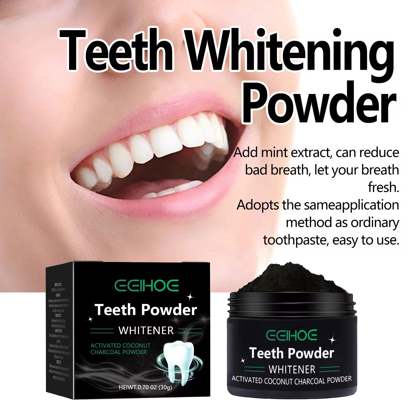 EELHOE Proszek z węglem drzewn – Teeth Whitening Charcoal Powder recenzja i cena